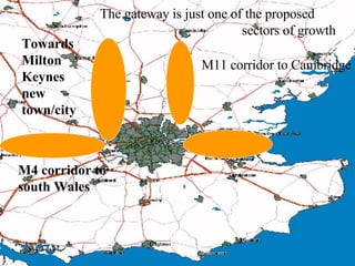 The gateway is just one of the proposed sectors of growth M4 corridor to south Wales M11 corridor to Cambridge Towards Milton Keynes new town/city