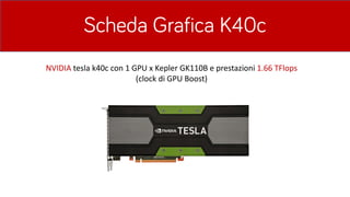 NVIDIA tesla	k40c	con	1	GPU	x	Kepler	GK110B	e	prestazioni	1.66	TFlops
(clock	di	GPU	Boost)	
Scheda Grafica K40c
 