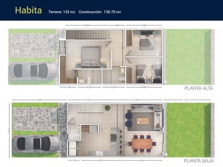 Habita
PLANTA ALTA
PLANTA BAJA
Terreno: 132 m2 Construcción: 130.70 m2
 