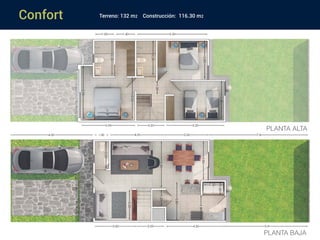 Confort
PLANTA ALTA
PLANTA BAJA
Terreno: 132 m2 Construcción: 116.30 m2
 