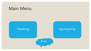 Main Menu
Thanking Apologizing
finish
 