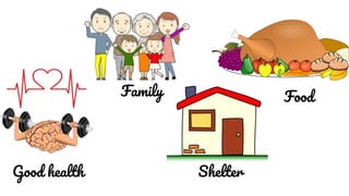 Good health
Food
Shelter
Family
 