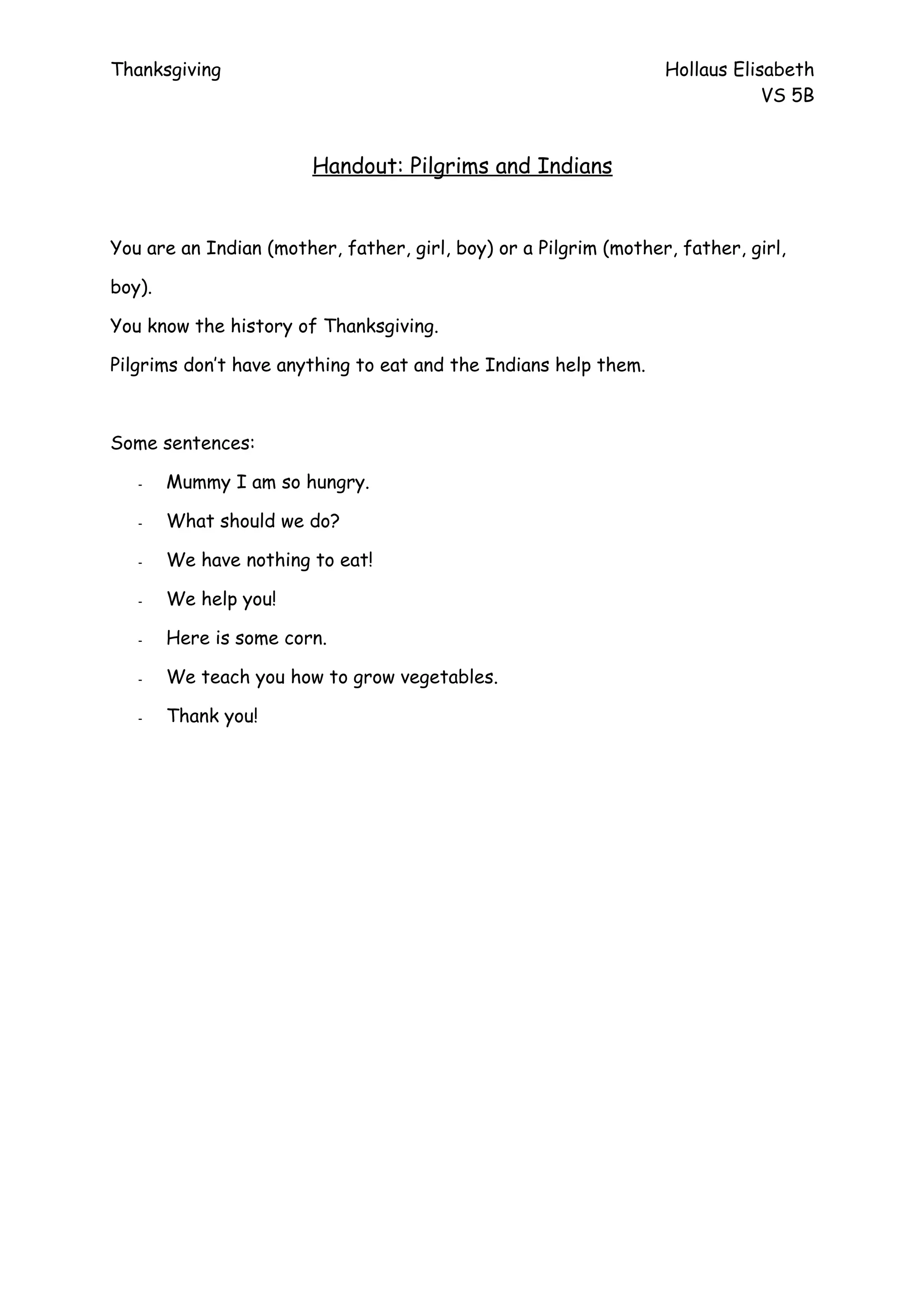 Thanksgiving role play-hollaus | PDF