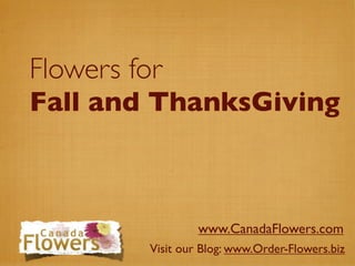 Flowers for
Fall and ThanksGiving



                   www.CanadaFlowers.com
          Visit our Blog: www.Order-Flowers.biz
 