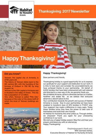 Habitat Armenia's Thanksgiving Newsletter 2017