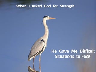 When  I  Asked  God  for  Strength  He  Gave  Me  Difficult  Situations  to Face  