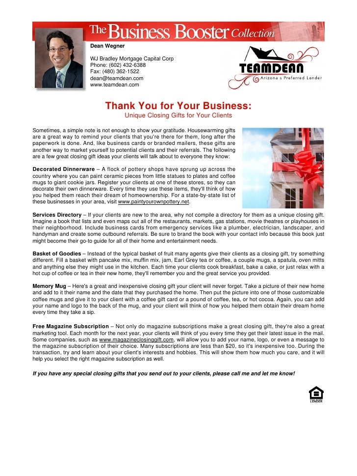 Thank You For Your Business Unique Closing Gifts For Your Clients