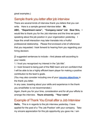 Thank You Letter After A Job Interview