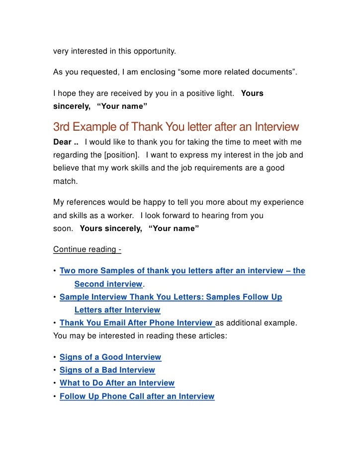 thank you letter after a job interview thank you interview letter samples