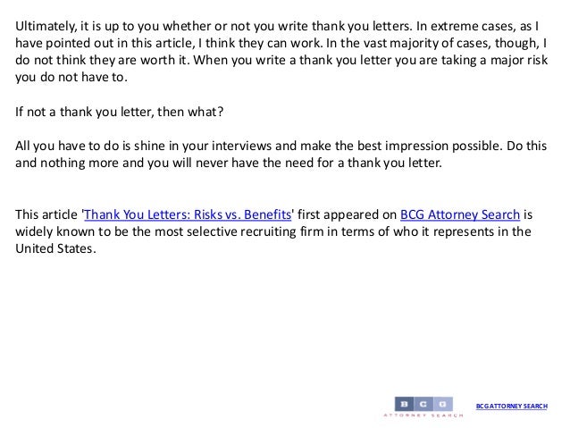 thank you letters risks vs benefits thank you note to recruiter