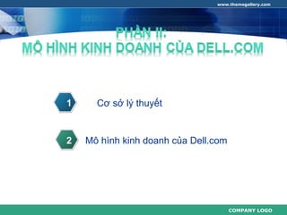 www.themegallery.com




1     Cơ sở lý thuyết


2   Mô hình kinh doanh của Dell.com




                                      COMPANY LOGO
 
