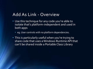Maximizing code reuse between Windows Phone 8 and Windows 8 (That Conference 2013)