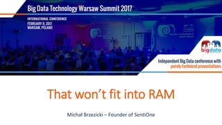 FEBRUARY9, 2017, WARSAW
That won’t fit into RAM
Michał Brzezicki – Founder of SentiOne
 