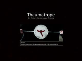 ThaumatropeBy Robert, Reuben and Andrew
Source:
https://amjohnson3.files.wordpress.com/2013/08/thaumtrope.gif
 