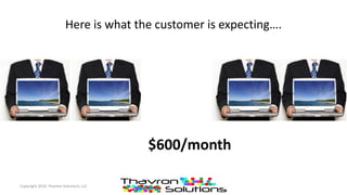 Here is what the customer is expecting….
Copyright 2016 Thavron Solutions, LLC
$600/month
 