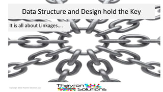 Data Structure and Design hold the Key
It is all about Linkages….
Copyright 2016 Thavron Solutions, LLC
 