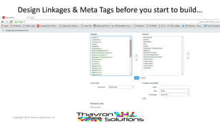 Design Linkages & Meta Tags before you start to build…
Copyright 2016 Thavron Solutions, LLC
 