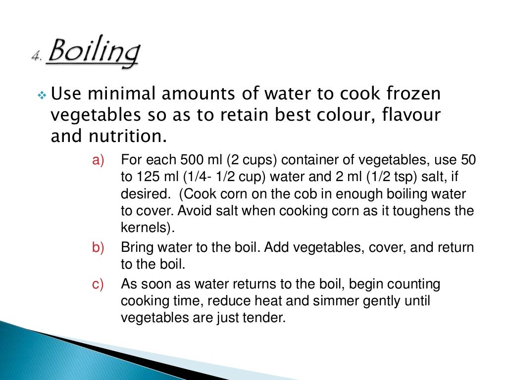 Thawing frozen vegetables