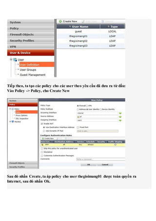 Thực thi policy cho user trên fortigate | DOCX