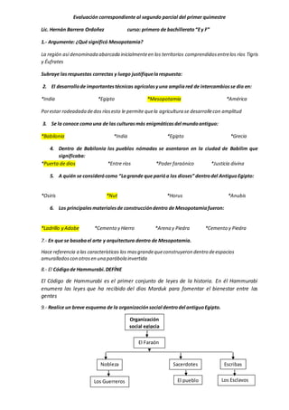 Evaluación correspondiente al 1er quimestre 1er parcial 2do