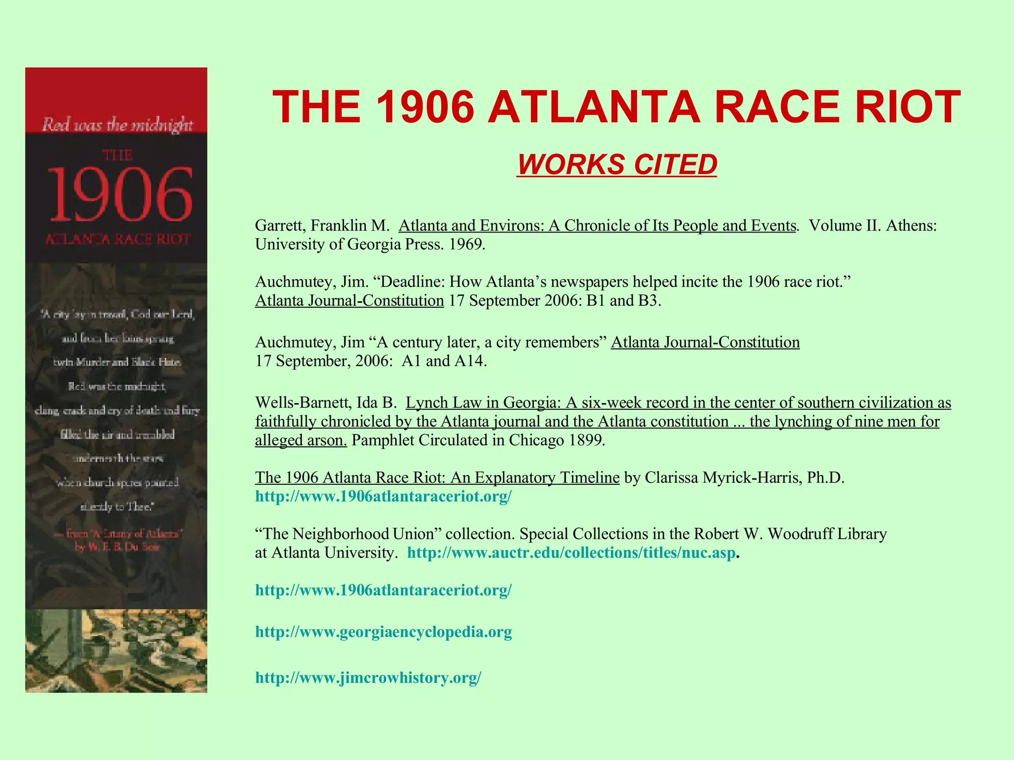 The 1906 Atlanta Race Riot | PPT