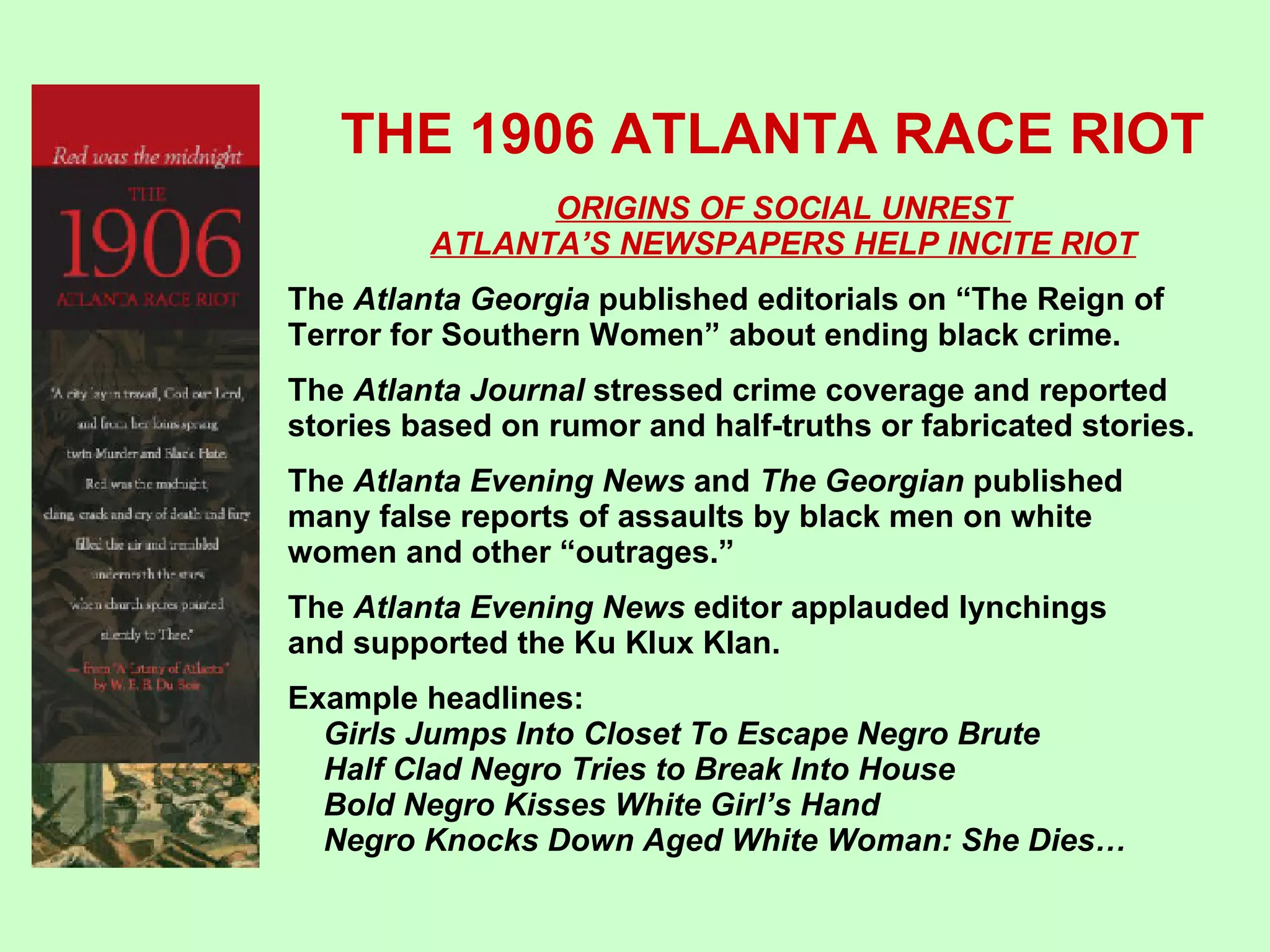 The 1906 Atlanta Race Riot | PPT
