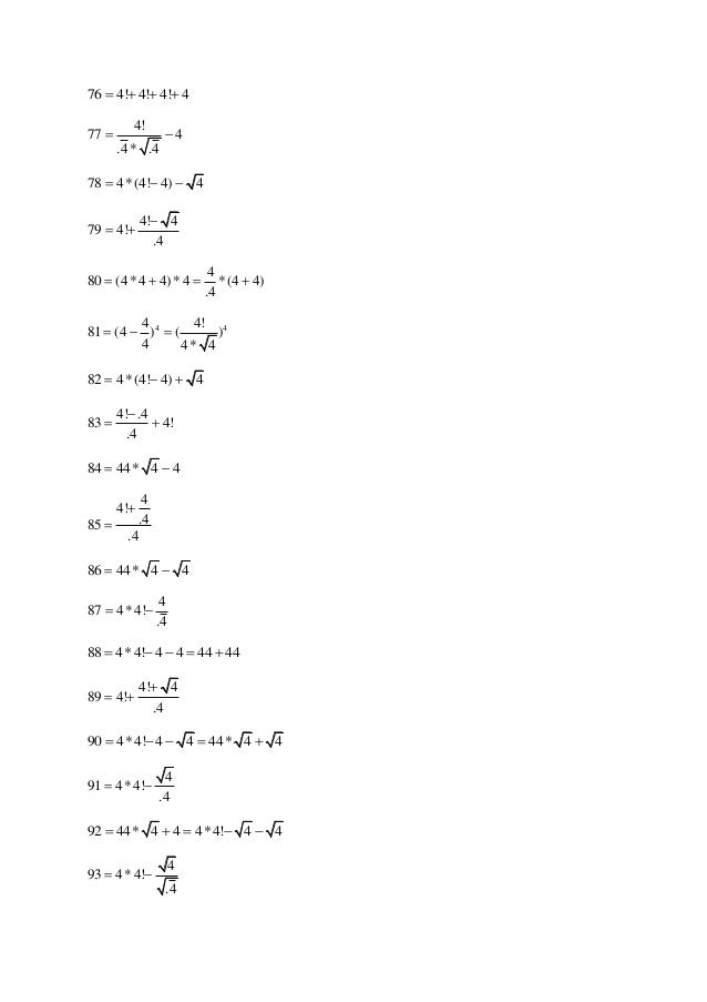 The Four Fours Problem The Four Fours Problem