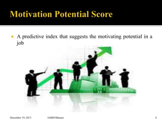 

A predictive index that suggests the motivating potential in a
job

December 19, 2013

IABM Bikaner

6

 