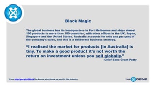 Black Magic
The global business has its headquarters in Port Melbourne and ships almost
100 products to more than 100 coun...