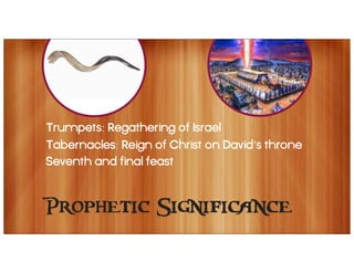 Prophetic Significance
Peter’s tabernacle suggestion at transfiguration
Tabernacles point to a new heaven and earth
 
