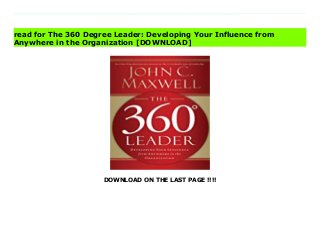 DOWNLOAD ON THE LAST PAGE !!!!
Download direct The 360 Degree Leader: Developing Your Influence from Anywhere in the Organization Don't hesitate Click https://fubbookslocalcenter.blogspot.co.uk/?book=B005N0D4XC In his nearly thirty years of teaching leadership, John Maxwell has encountered this question again and again: How do I apply leadership principles if I'm not the boss? It's a valid question that Maxwell answers in The 360 Degree Leader voted best business book of the year by Soundview Executive Book Summary subscribers, and 2006 recipient of their Harold Longman Award. In this award-winning book, Maxwell asserts that you don't have to be the main leader to make significant impact in your organization. Good leaders are not only capable of leading their followers but are also adept at leading their superiors and their peers. Debunking myths and shedding light on the challenges, John Maxwell offers specific principles for Leading Down, Leading Up, and Leading Across. 360-Degree Leaders can lead effectively, regardless of their position in an organization. By applying Maxwell's principles, you will expand your influence and ultimately be a more valuable team member. Download Online PDF The 360 Degree Leader: Developing Your Influence from Anywhere in the Organization, Read PDF The 360 Degree Leader: Developing Your Influence from Anywhere in the Organization, Read Full PDF The 360 Degree Leader: Developing Your Influence from Anywhere in the Organization, Download PDF and EPUB The 360 Degree Leader: Developing Your Influence from Anywhere in the Organization, Download PDF ePub Mobi The 360 Degree Leader: Developing Your Influence from Anywhere in the Organization, Reading PDF The 360 Degree Leader: Developing Your Influence from Anywhere in the Organization, Read Book PDF The 360 Degree Leader: Developing Your Influence from Anywhere in the Organization, Download online The 360 Degree Leader: Developing Your Influence from Anywhere in the Organization, Read
The 360 Degree Leader: Developing Your Influence from Anywhere in the Organization pdf, Read epub The 360 Degree Leader: Developing Your Influence from Anywhere in the Organization, Read pdf The 360 Degree Leader: Developing Your Influence from Anywhere in the Organization, Read ebook The 360 Degree Leader: Developing Your Influence from Anywhere in the Organization, Download pdf The 360 Degree Leader: Developing Your Influence from Anywhere in the Organization, The 360 Degree Leader: Developing Your Influence from Anywhere in the Organization Online Read Best Book Online The 360 Degree Leader: Developing Your Influence from Anywhere in the Organization, Read Online The 360 Degree Leader: Developing Your Influence from Anywhere in the Organization Book, Download Online The 360 Degree Leader: Developing Your Influence from Anywhere in the Organization E-Books, Read The 360 Degree Leader: Developing Your Influence from Anywhere in the Organization Online, Read Best Book The 360 Degree Leader: Developing Your Influence from Anywhere in the Organization Online, Download The 360 Degree Leader: Developing Your Influence from Anywhere in the Organization Books Online Download The 360 Degree Leader: Developing Your Influence from Anywhere in the Organization Full Collection, Read The 360 Degree Leader: Developing Your Influence from Anywhere in the Organization Book, Read The 360 Degree Leader: Developing Your Influence from Anywhere in the Organization Ebook The 360 Degree Leader: Developing Your Influence from Anywhere in the Organization PDF Read online, The 360 Degree Leader: Developing Your Influence from Anywhere in the Organization pdf Read online, The 360 Degree Leader: Developing Your Influence from Anywhere in the Organization Read, Read The 360 Degree Leader: Developing Your Influence from Anywhere in the Organization Full PDF, Download The 360 Degree Leader: Developing Your Influence from
Anywhere in the Organization PDF Online, Read The 360 Degree Leader: Developing Your Influence from Anywhere in the Organization Books Online, Read The 360 Degree Leader: Developing Your Influence from Anywhere in the Organization Full Popular PDF, PDF The 360 Degree Leader: Developing Your Influence from Anywhere in the Organization Download Book PDF The 360 Degree Leader: Developing Your Influence from Anywhere in the Organization, Download online PDF The 360 Degree Leader: Developing Your Influence from Anywhere in the Organization, Read Best Book The 360 Degree Leader: Developing Your Influence from Anywhere in the Organization, Download PDF The 360 Degree Leader: Developing Your Influence from Anywhere in the Organization Collection, Download PDF The 360 Degree Leader: Developing Your Influence from Anywhere in the Organization Full Online, Read Best Book Online The 360 Degree Leader: Developing Your Influence from Anywhere in the Organization, Download The 360 Degree Leader: Developing Your Influence from Anywhere in the Organization PDF files, Download PDF Free sample The 360 Degree Leader: Developing Your Influence from Anywhere in the Organization, Download PDF The 360 Degree Leader: Developing Your Influence from Anywhere in the Organization Free access, Download The 360 Degree Leader: Developing Your Influence from Anywhere in the Organization cheapest, Read The 360 Degree Leader: Developing Your Influence from Anywhere in the Organization Free acces unlimited
read for The 360 Degree Leader: Developing Your Influence from
Anywhere in the Organization [DOWNLOAD]
 