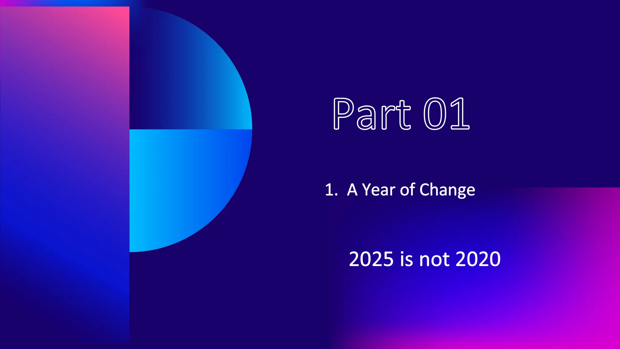 Part 01
1. A Year of Change
2025 is not 2020
 