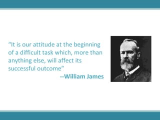 “ It is our attitude at the beginning of a difficult task which, more than anything else, will affect its successful outcome” --William James 