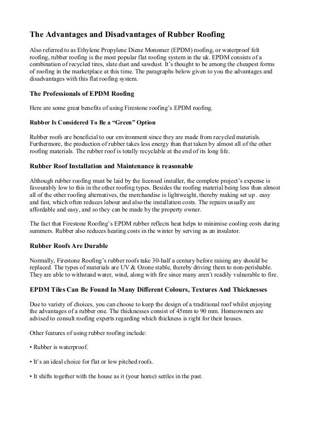 The advantagesanddisadvantagesofrubberroofing