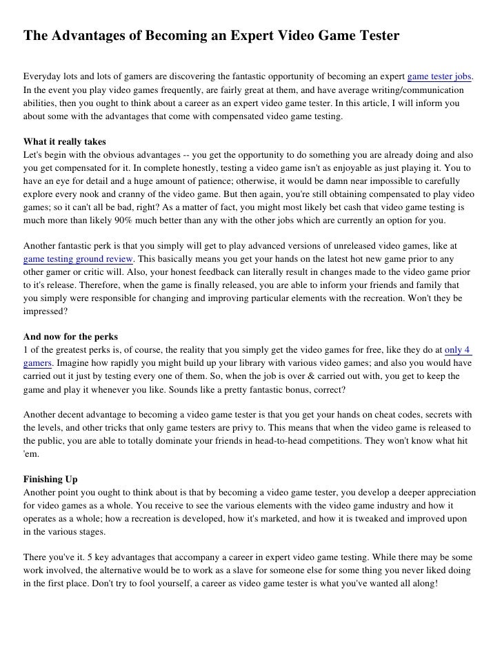 the advantages of becoming an expert video game tester vid game testers