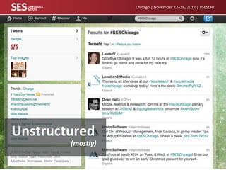 Chicago | November 12–16, 2012 | #SESCHI

Variety
• Structured Data:
• Unstructured Data

• Even Structured Data has issues

Unstructured
(mostly)
@twitterhandle

 