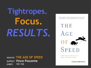 Tightropes.  Focus. RESULTS . source:   THE AGE OF SPEED author:   Vince Poscente pages:  165-166 