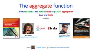 The aggregate function
from sequential and parallel folds to parallel aggregation
Java and Scala
based on
Aleksandar Prokopec
@alexprokopec
https://www.herbschildt.com/
Herb Schildt
@philip_schwarz
slides by https://www.slideshare.net/pjschwarz
 