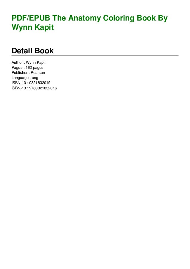 Download Pdf Epub The Anatomy Coloring Book By Wynn Kapit