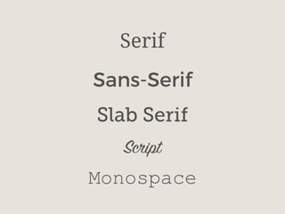 Serif
Sans-Serif
Slab Serif
Script
Monospace
 