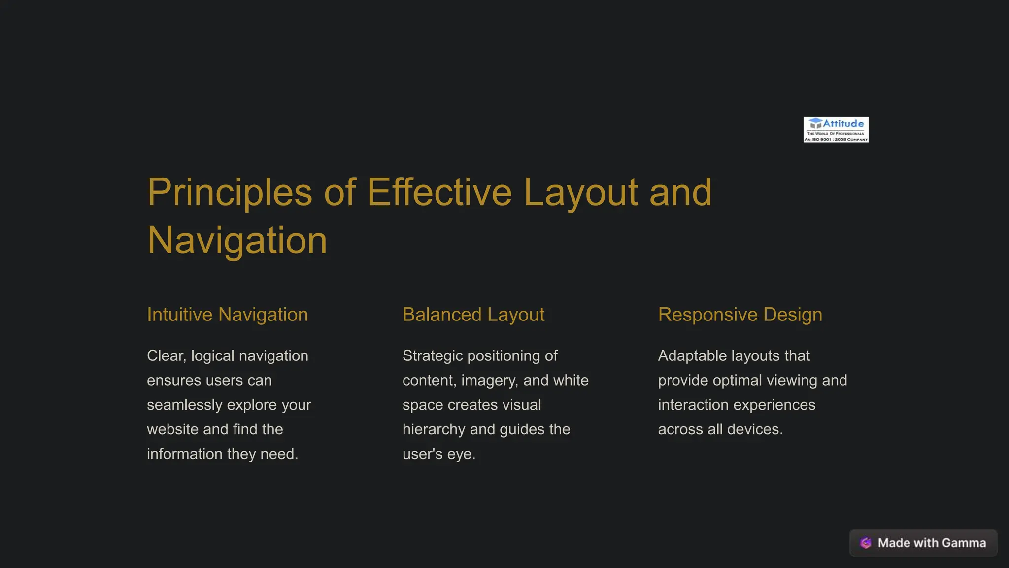Principles of Effective Layout and
Navigation
Intuitive Navigation
Clear, logical navigation
ensures users can
seamlessly explore your
website and find the
information they need.
Balanced Layout
Strategic positioning of
content, imagery, and white
space creates visual
hierarchy and guides the
user's eye.
Responsive Design
Adaptable layouts that
provide optimal viewing and
interaction experiences
across all devices.
 