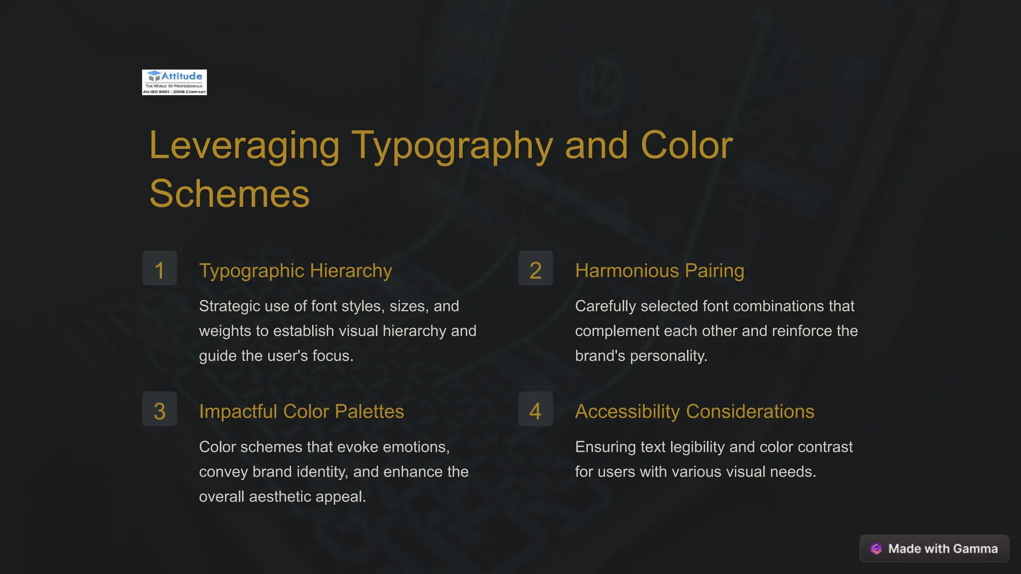 Leveraging Typography and Color
Schemes
1 Typographic Hierarchy
Strategic use of font styles, sizes, and
weights to establish visual hierarchy and
guide the user's focus.
2 Harmonious Pairing
Carefully selected font combinations that
complement each other and reinforce the
brand's personality.
3 Impactful Color Palettes
Color schemes that evoke emotions,
convey brand identity, and enhance the
overall aesthetic appeal.
4 Accessibility Considerations
Ensuring text legibility and color contrast
for users with various visual needs.
 