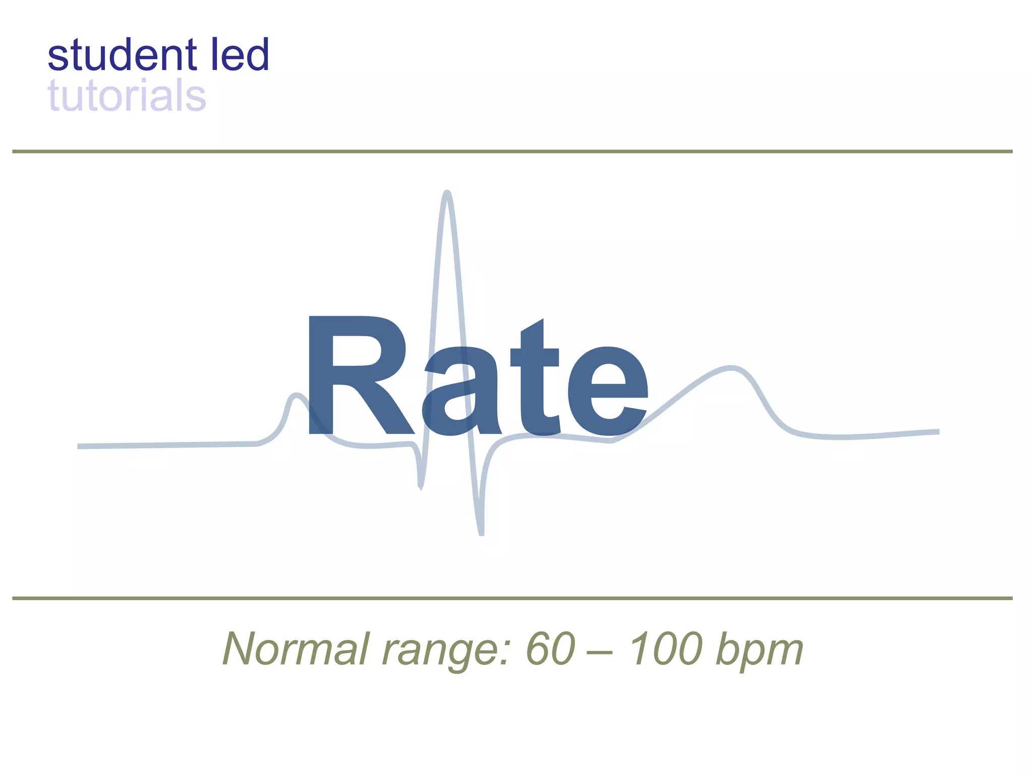 student led
tutorials
Rate
Normal range: 60 – 100 bpm
 