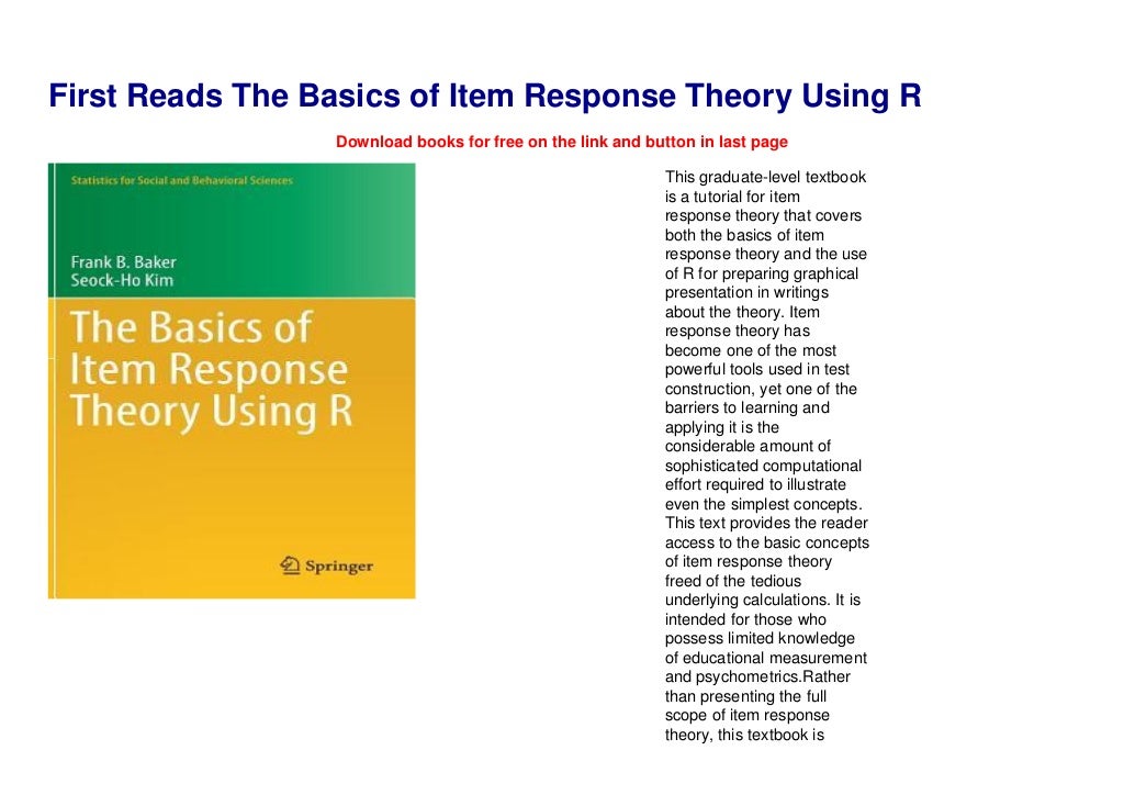 First Reads The Basics of Item Response Theory Using R