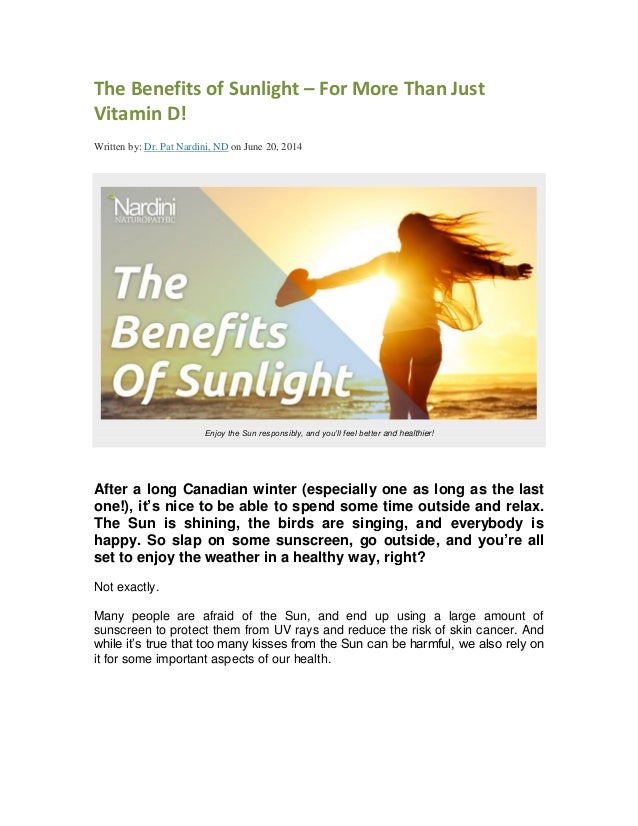 Health Benefits Of Sunlight More Than Just For Vitamin D