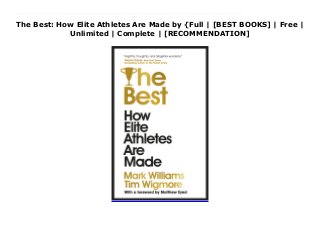 The Best: How Elite Athletes Are Made by {Full | [BEST BOOKS] | Free |
Unlimited | Complete | [RECOMMENDATION]
Read The Best: How Elite Athletes Are Made Ebook Free Insightful, thoughtful, and altogether wonderful. DANIEL COYLE, New York Times bestselling author of THE TALENT CODEThis book is a must read. EDDIE JONES, Head Coach, England RugbyTHE SECRETS OF SUPERHUMAN PERFORMANCENever have the best sportspeople seemed so far removed from the rest of us, their prowess so unfathomable. So how are these extraordinary athletes made?THE BEST reveals how the most incredible sportspeople in the world get to the top and stay there. It is a unique look at the path to sporting greatness a story of origins, serendipity, practice, genetics and the psychology of excellence, as well as of sports science and cutting edge technology.Packed with gripping personal stories and exclusive interviews with top athletes including Siya Kolisi, Marcus Rashford, Pete Sampras, Steph Curry, Jamie Carragher, Ian Poulter, Helen Glover, Ada Hegerberg, Elena Delle Donne, Joey Votto and Mike Hussey, it explains how the best athletes develop the extraordinary skills that allow them to perform remarkable feats under extreme pressure.Get inside the minds of champions and understand first-hand what makes them perform during high-octane competition, what they think about in the heat of the moment and what drives them to do what they do.By combining examples from numerous original interviews with top athletes and leading sports science research, THE BEST deconstructs superhuman performance and answers the question on every sports fan's mind: How did they do that?
 