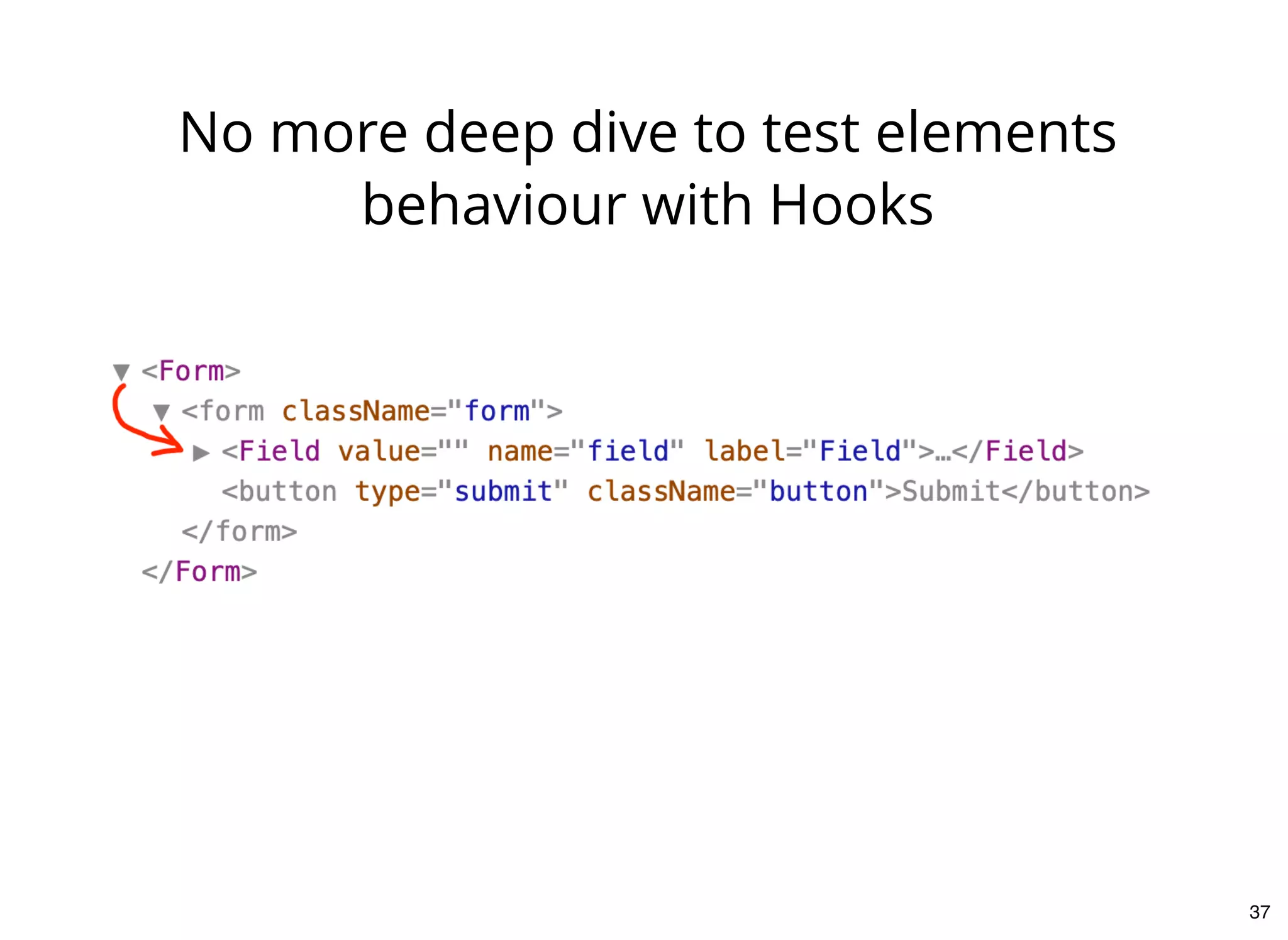 No more deep dive to test elements
behaviour with Hooks
37
 