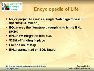 The Biodiversity Heritage Library (BHL) Project | PPT