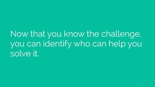 Now that you know the challenge,
you can identify who can help you
solve it.
14
 