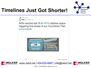 Timelines Just Got Shorter!
© 2011 - 2014 Network Utility Force, LLC.
www.netuf.net | 404-635-6667 | info@netuf.net
 
